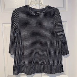Women’s Lands End 3/4 Sleeve Slub Jersey Tunic Top in Deep Sea Navy Stripe - M